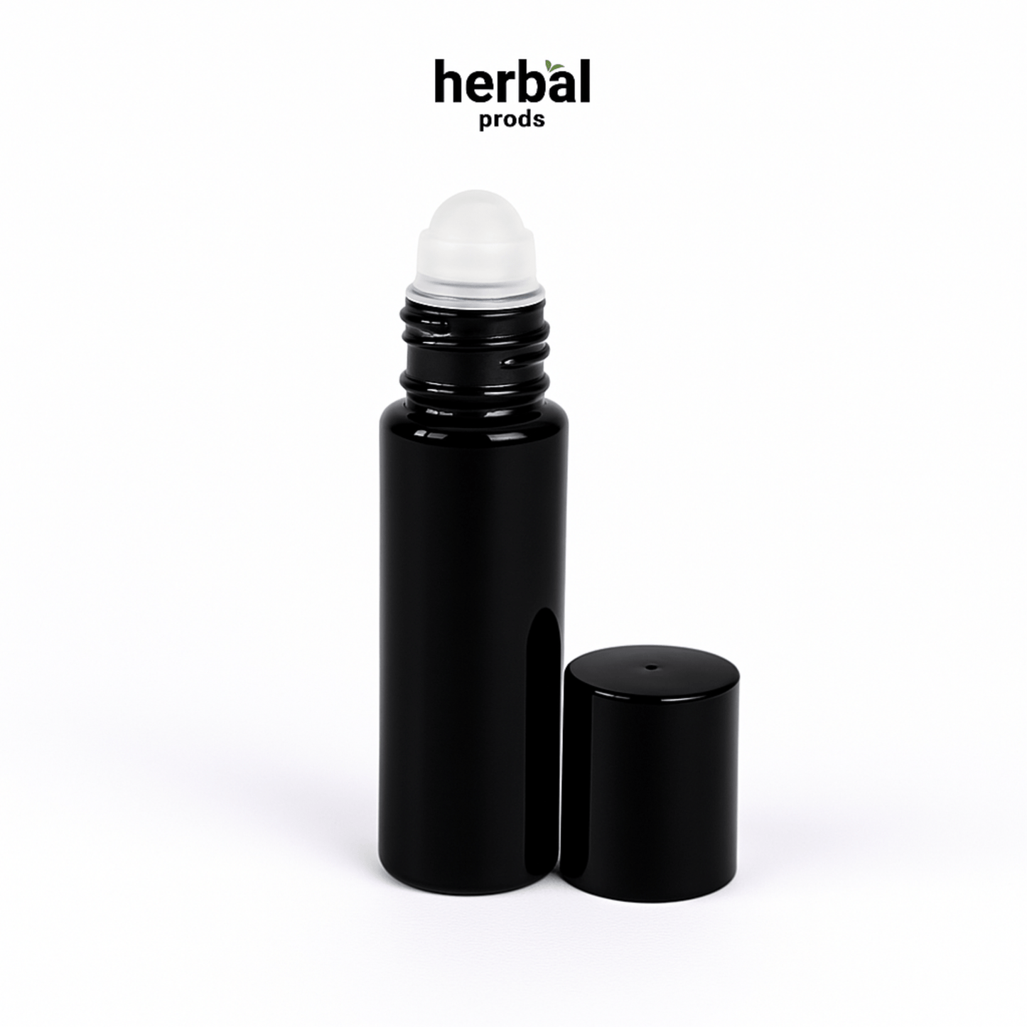 Glossy Black Roller Bottles - 10ml Black Caps - Herbal Prods
