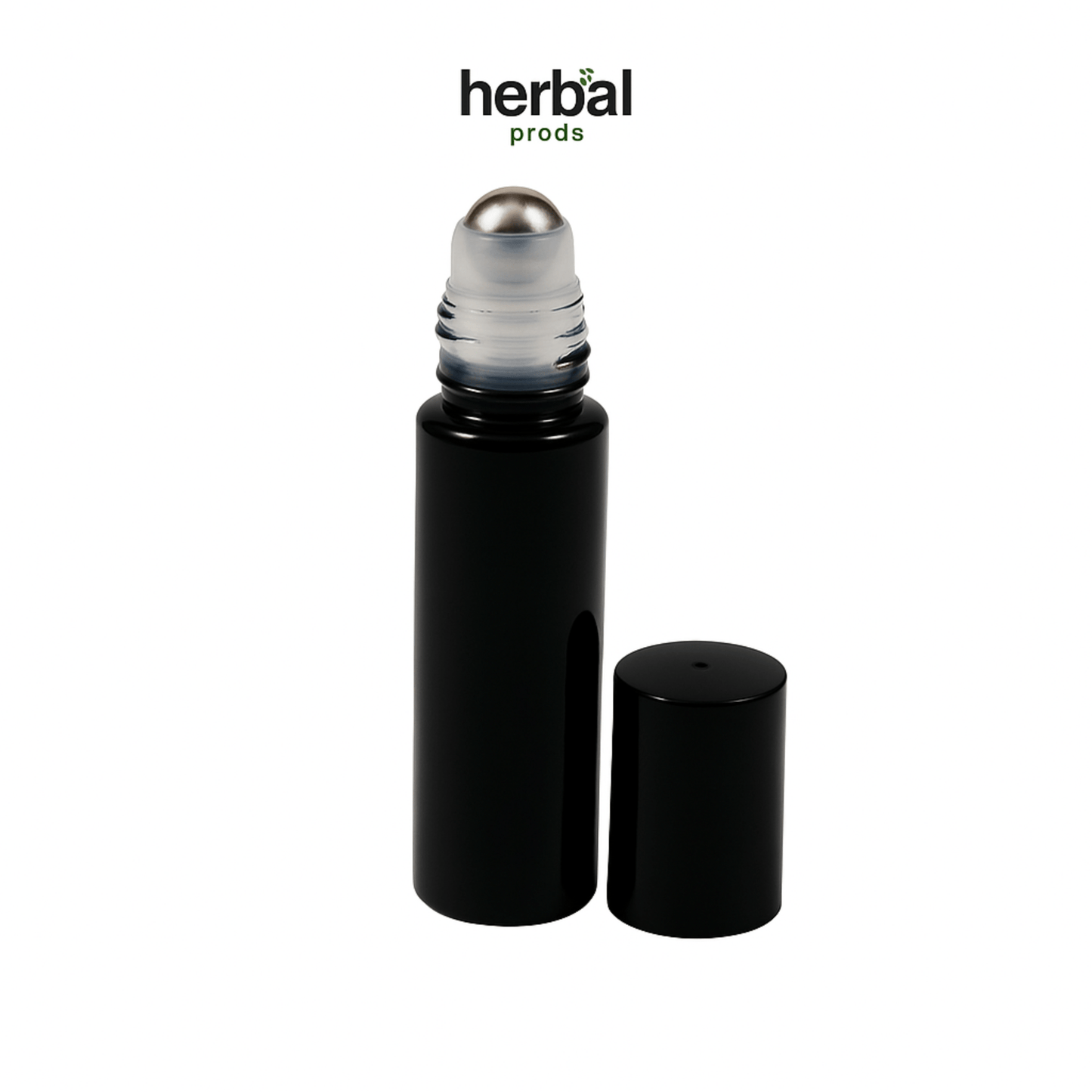 Glossy Black Roller Bottles - 10ml Black Caps - Herbal Prods