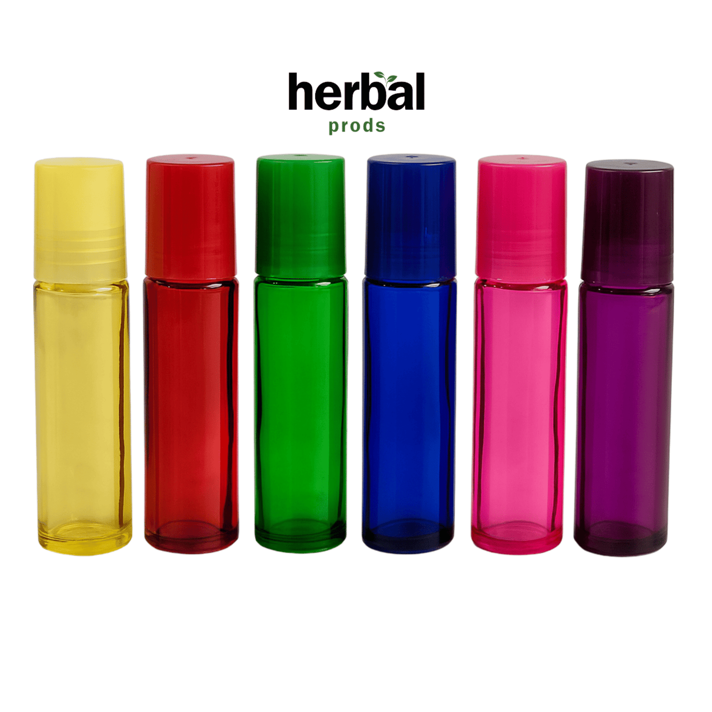 Assorted Color Glass Roller Bottles – 10ml | Rainbow Mix with Matching Caps | 6, 12, or 24 Pack - Herbal Prods
