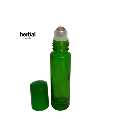 Green Glass Roller Bottles | 10ml with Matching Caps – 6, 12, or 24 Packs | HerbalProds - Herbal Prods