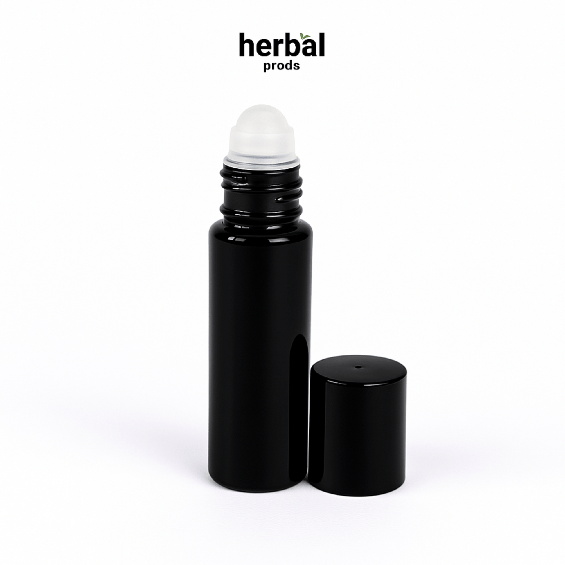 Glossy Black Roller Bottles - 10ml Black Caps - Herbal Prods