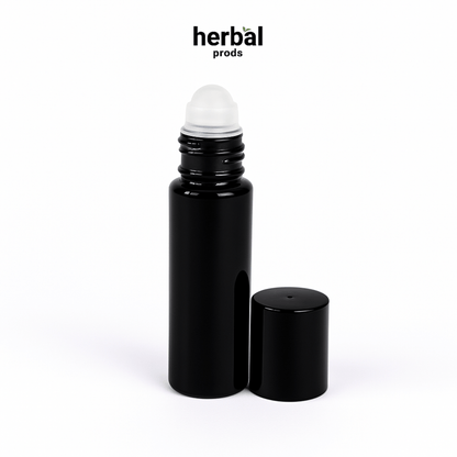 Glossy Black Roller Bottles - 10ml Black Caps - Herbal Prods