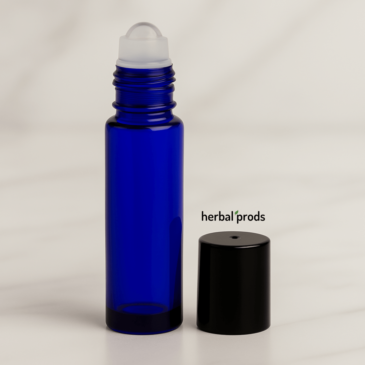 Cobalt Blue Glass Roller Bottles – 10ml Refillable | Blue or Black Caps | 6, 12, or 24 Pack - Herbal Prods