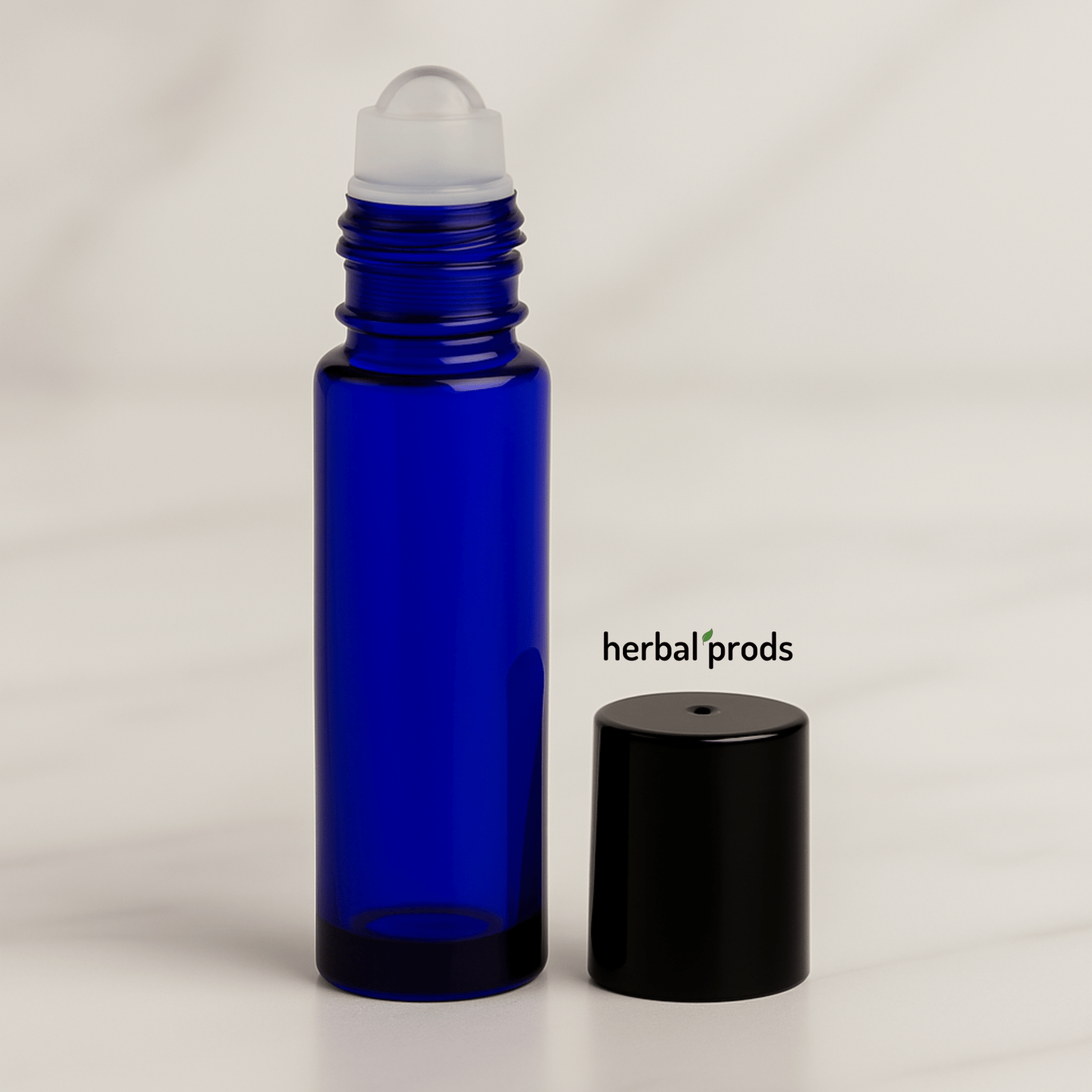 Cobalt Blue Glass Roller Bottles – 10ml Refillable | Blue or Black Caps | 6, 12, or 24 Pack - Herbal Prods