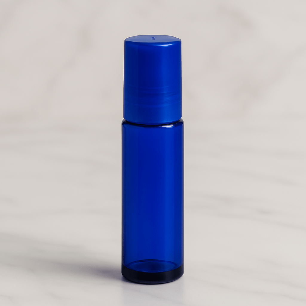 Cobalt Blue Glass Roller Bottles – 10ml Refillable | Blue or Black Caps | 6, 12, or 24 Pack - Herbal Prods