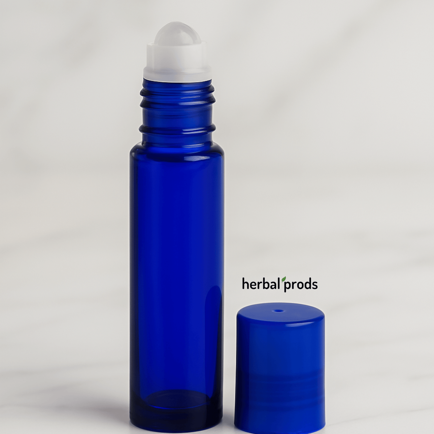 Cobalt Blue Glass Roller Bottles – 10ml Refillable | Blue or Black Caps | 6, 12, or 24 Pack - Herbal Prods