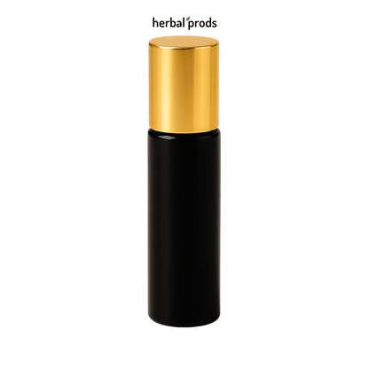 Glossy Black Roller Bottles 10ml | Gold or Silver Caps | 6 or 12 Pack - Herbal Prods
