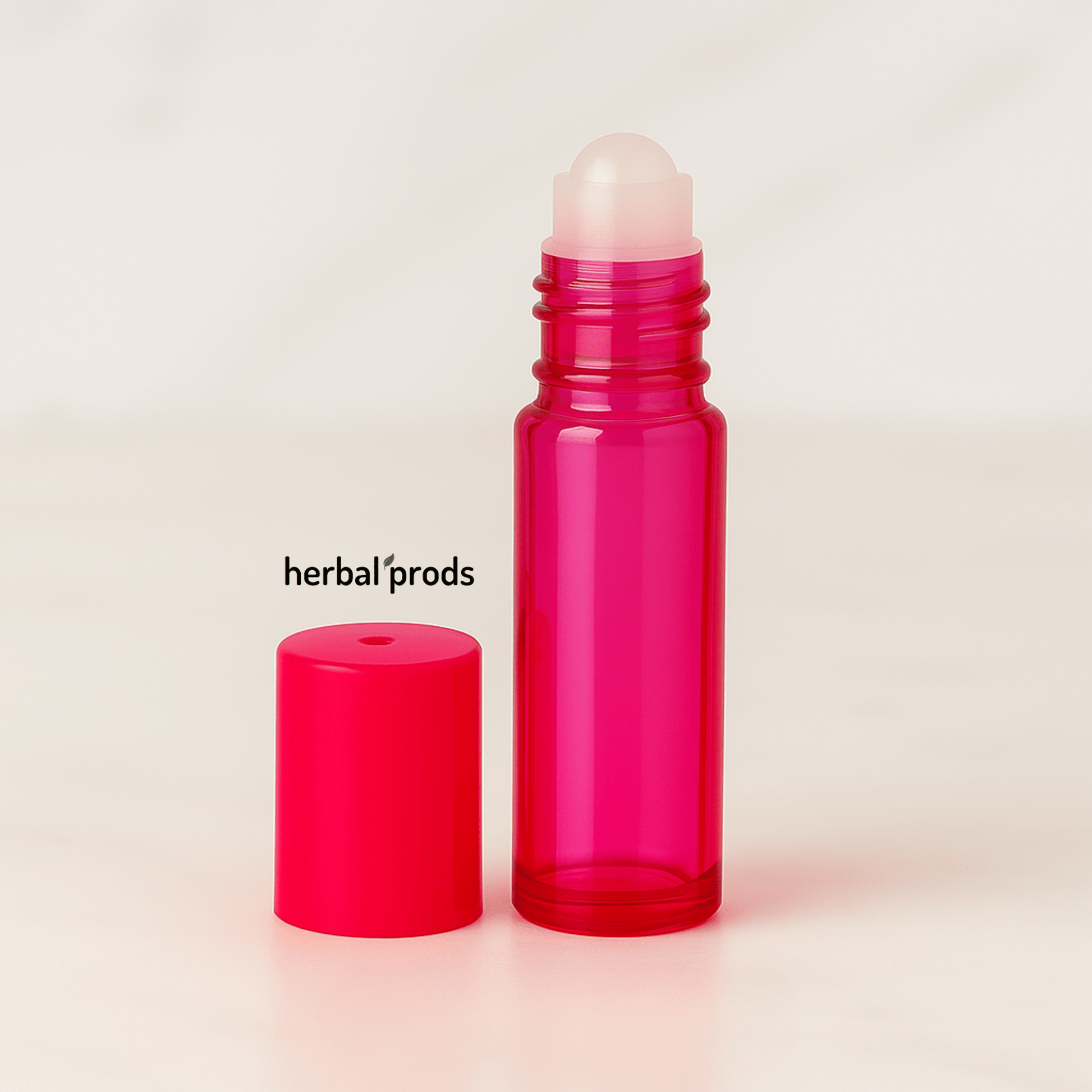 Pink Glass Bottles with Rollerball | 10ml – Packs of 6 or 12 with Matching Caps | HerbalProds - Herbal Prods
