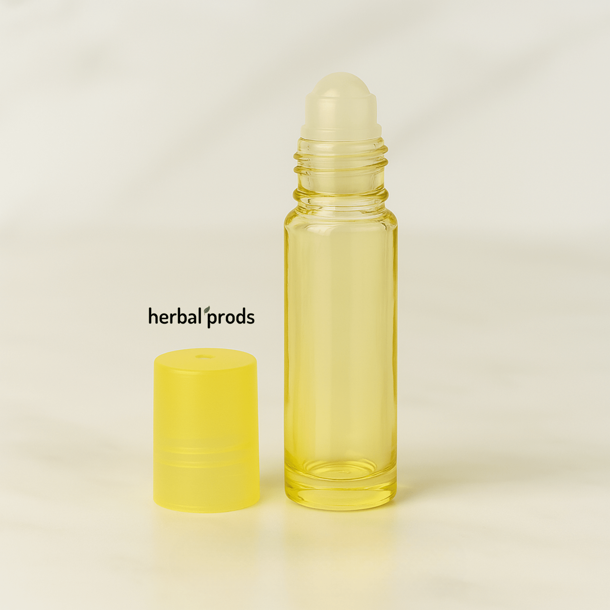 Yellow Glass Roller Bottles | 10ml – Packs of 6 or 12 with Matching Caps | HerbalProds - Herbal Prods