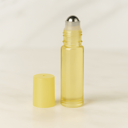 Yellow Glass Roller Bottles | 10ml – Packs of 6 or 12 with Matching Caps | HerbalProds - Herbal Prods