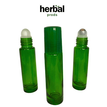Green Glass Roller Bottles | 10ml with Matching Caps – 6, 12, or 24 Packs | HerbalProds - Herbal Prods
