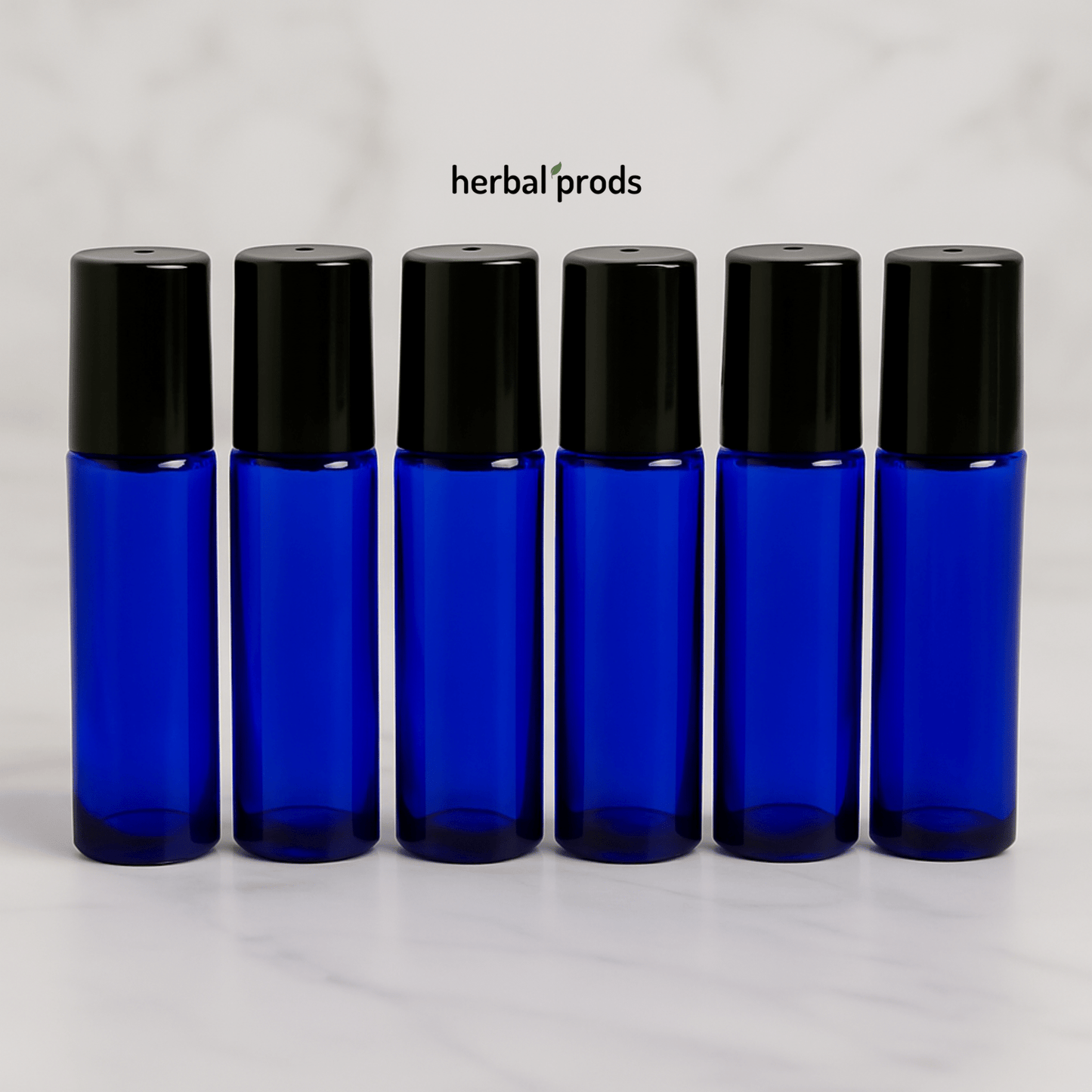 Cobalt Blue Glass Roller Bottles – 10ml Refillable | Blue or Black Caps | 6, 12, or 24 Pack - Herbal Prods