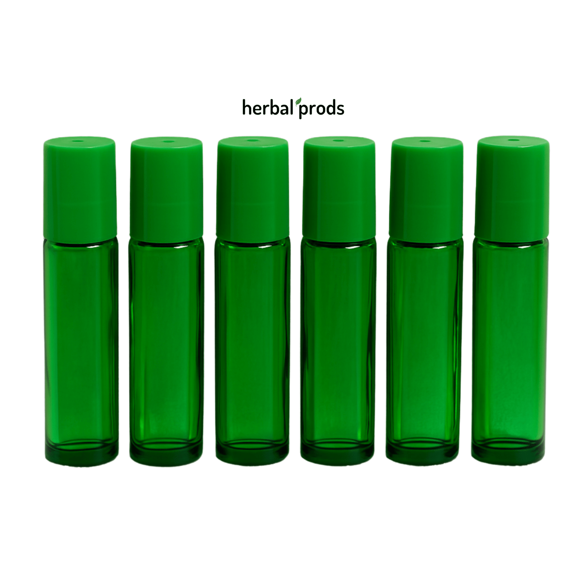 Green Glass Roller Bottles | 10ml with Matching Caps – 6, 12, or 24 Packs | HerbalProds - Herbal Prods