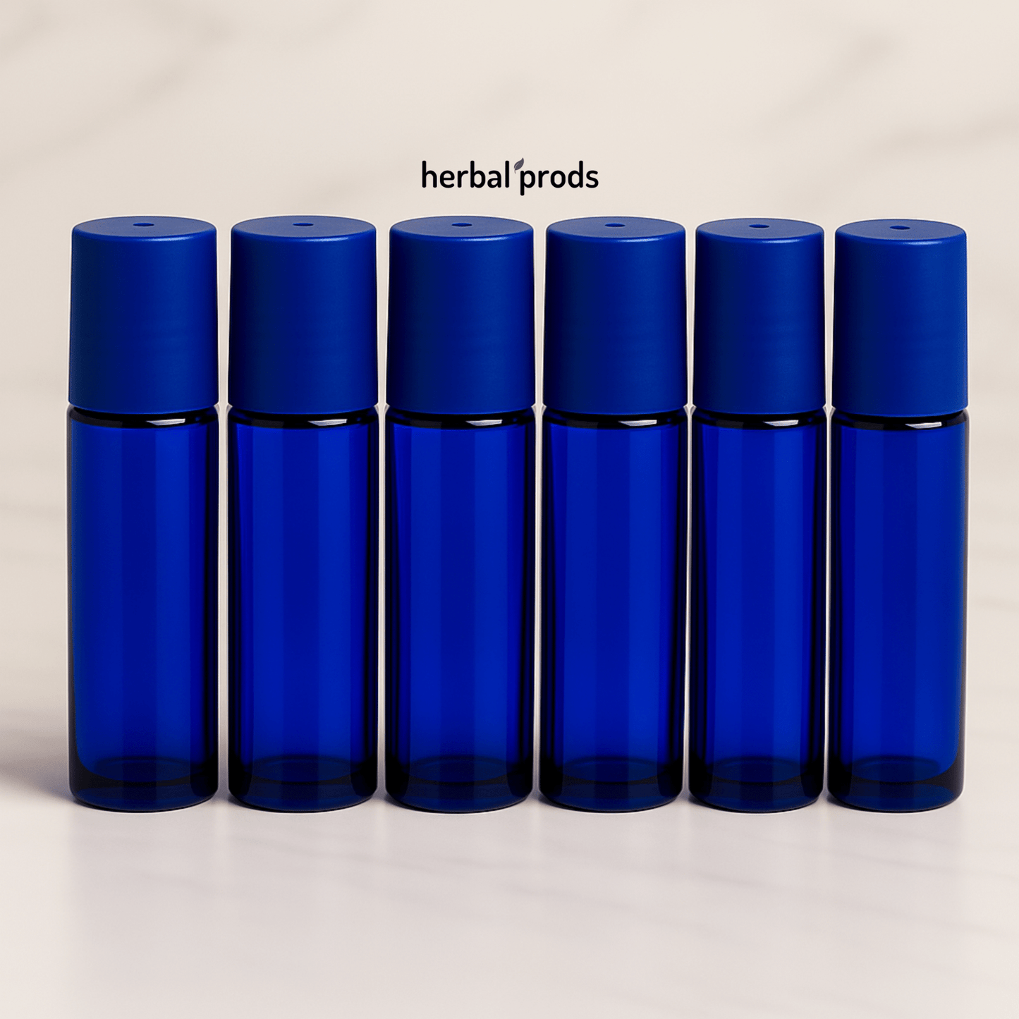 Cobalt Blue Glass Roller Bottles – 10ml Refillable | Blue or Black Caps | 6, 12, or 24 Pack - Herbal Prods