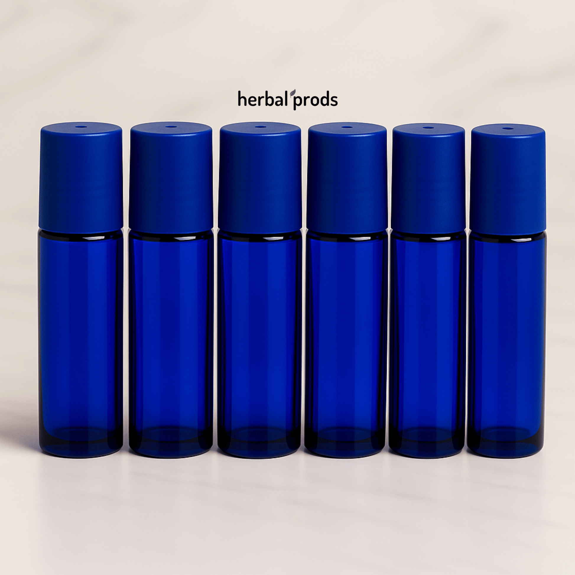 Cobalt Blue Glass Roller Bottles – 10ml Refillable | Blue or Black Caps | 6, 12, or 24 Pack - Herbal Prods